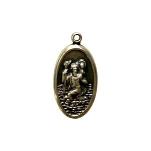St Christopher Medal Sterling Silver Vintage Catholic Hayward Oval 1/2 x 1"